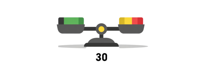 Pixelated balance scale with colored weights