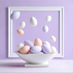 Floating Pastel Easter Eggs in a Bowl with White Frame