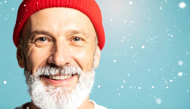 Close-up portrait of smiling man in red beanie