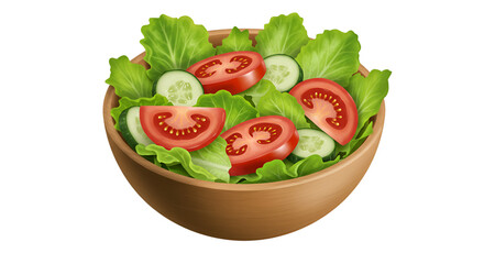 Fresh Garden Salad: A vibrant close-up showcases a healthy garden salad brimming with fresh lettuce, juicy tomatoes, and crisp cucumber slices, all presented in a natural wood bowl.