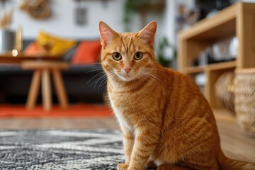 Ginger Kitten Relaxing in a Cozy Living Space with Warm Decor
