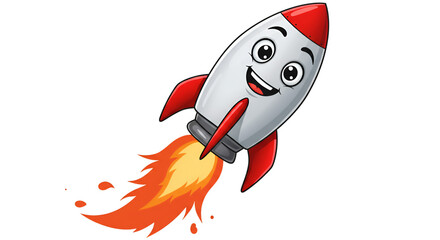Rocket Cartoon Takeoff: A vibrant, cartoon rocket blasts off, symbolizing innovation, adventure, and the boundless potential of exploration. The illustration focuses on speed and imagination.