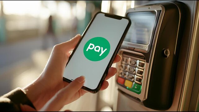 Mobile payment close-up at transport station using phone to complete transaction