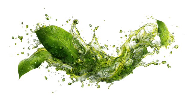 Fresh green fruit exploding in a vibrant splash
