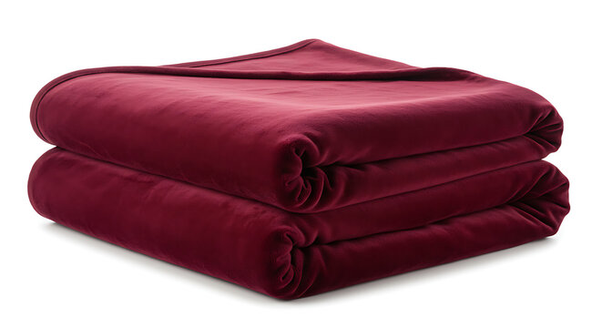 Luxurious Maroon Velvet Blanket Elegantly Folded on White Background Showcasing Plush Texture and Comfort, Ideal for Cozy Nights and Home