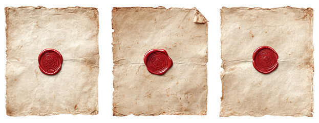 Aged parchment sheets with red wax seals