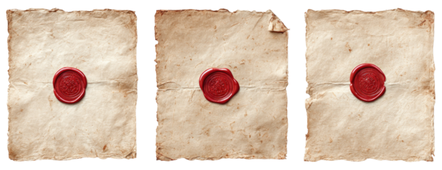 Aged parchment sheets with red wax seals