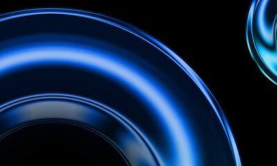 Abstract Blue Glowing Rings - Futuristic Metallic Glass Texture, Modern Technology Background
