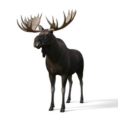 Obraz premium A large bull moose with enormous rack of antlers standing majestically isolated on white background
