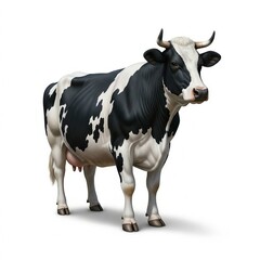 A black and white holstein cow standing isolated on a white background