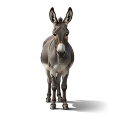 Fototapeta premium A grey donkey standing facing forward isolated on a white background