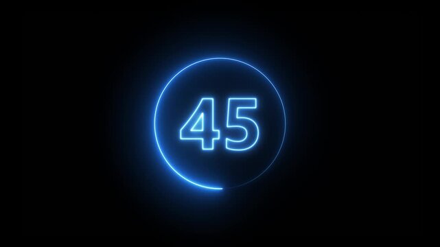 Abstract 45 neon text animation. Animation of glowing neon number text animation with alpha channel. Neon text 45 number icon on black background. 4k video