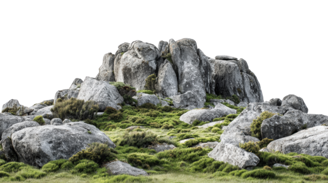 Rugged rock formations on a grassy hill