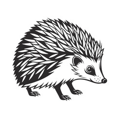 Obraz premium Monochromatic vector illustration of a charming hedgehog, captured in a striking silhouette with intricate details on its quills, showcasing its unique form and personality