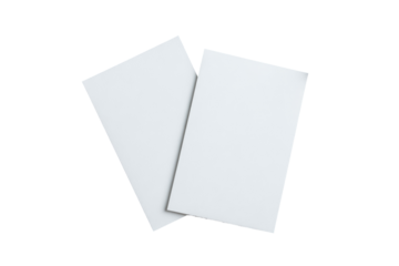 Two blank, white sheets of paper overlapping,  laid flat