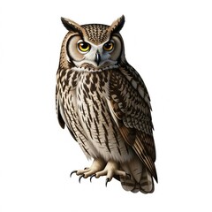Obraz premium Great horned owl perched, isolated on white background