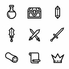 Fantasy Game Icons Set Line Style