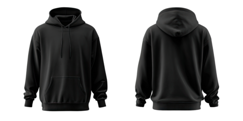 Front and back view of a plain black hoodie (5)