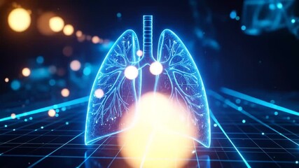 Lungs Visualization: Digital Blue Lungs with Glowing Orbs - Powered by Adobe