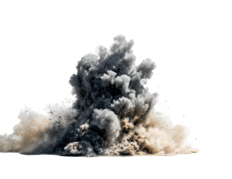 A massive explosion of gray and tan dust