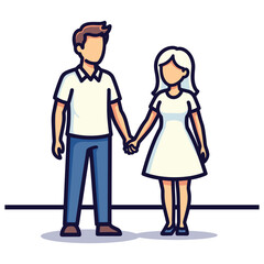 Man and woman holding hands standing together on white background couple people