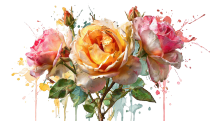 Colorful roses with splatter