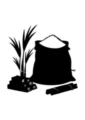 Silhouette of a Sugar Cane Bag with Stalks and Sugar Cubes
