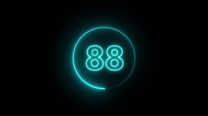 Abstract 88 neon text animation. Animation of glowing neon number text animation with alpha channel. Neon text 88 number icon on black background. 4k video