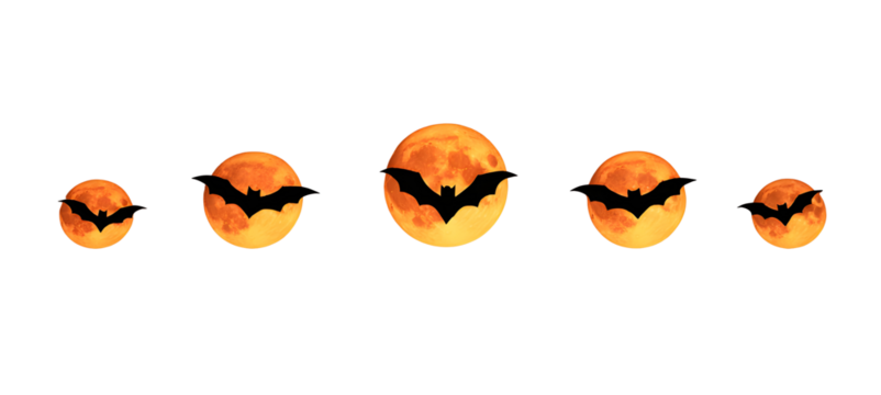 Bats. Abstract 3D image on a transparent background. For designers, marketers. Popular image, illustration, object, holiday, moon, Halloween.