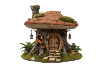 Miniature mushroom house, garden decor, fairy tale setting
