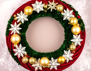 Christmas wreath with red, gold, and green accents