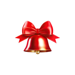 Christmas bells with red ribbon decoration and festive holiday ornament isolated on white background