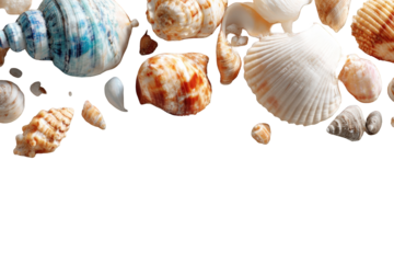 A collection of seashells in various shapes and colors against a black background