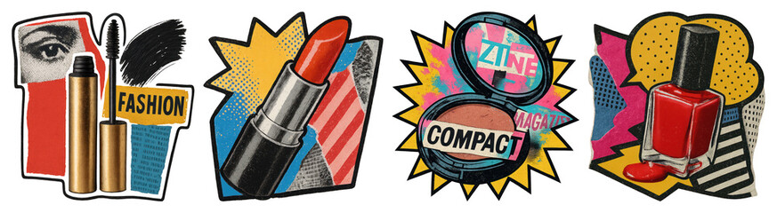 PNG Vibrant pop art cosmetics illustration, element set on transparent background