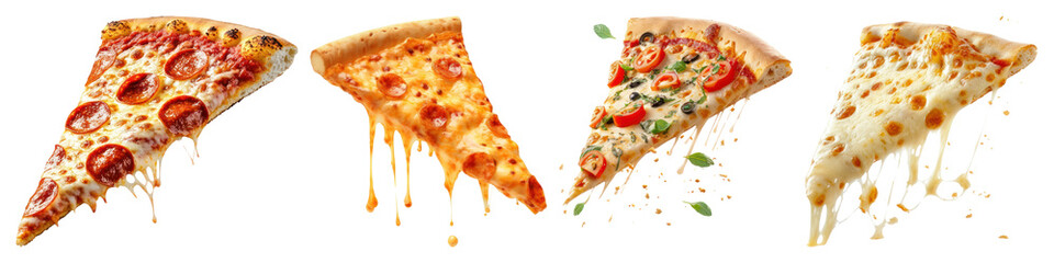 PNG Delicious variety of pizza slices, element set on transparent background