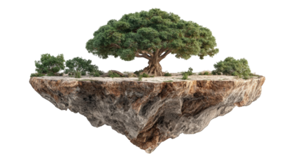 Floating island with a tree and shrubs
