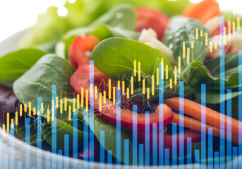 Energy booster of nutrition meal photo of a fresh salad with vibrant vegetables overlaid with a financial stock market graph, symbolizing healthy investment isolated on transparent background
