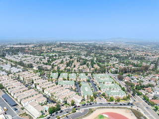 Aerial view of Del Mar Neighborhood, San Diego County, California, United States, located next the coast of the Pacific Ocean