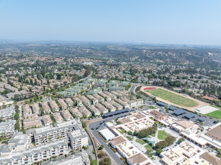 Aerial view of Del Mar Neighborhood, San Diego County, California, United States, located next the coast of the Pacific Ocean