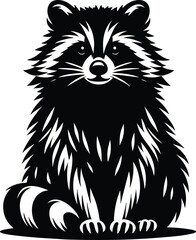 Obraz premium Adorable raccoon sitting animal silhouette vector illustration isolated on white background