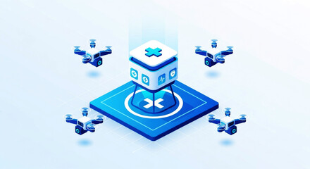 Futuristic Medical Drones Delivering Healthcare Services to a Central Hub delivery