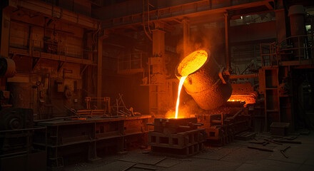 Molten Metal Pour in an Industrial Steel Mill
