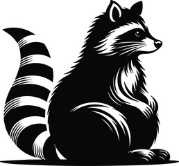 Fototapeta premium Adorable raccoon sitting animal silhouette vector illustration isolated on white background