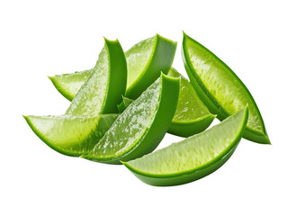 Fresh Aloe Vera Slices on White Background, PNG with transparency