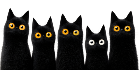 Black cats for Halloween on a transparent background. For designers, marketers. Popular image, illustration, object, holiday, animals.