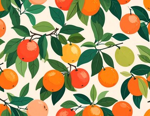 Citrus fruit pattern on a cream background
