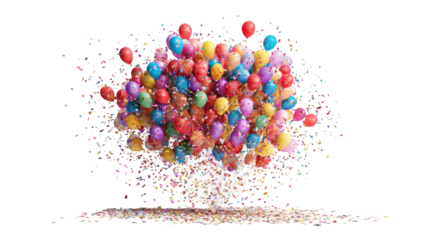 Colorful balloon explosion against a black background