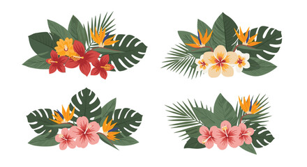 Vibrant tropical floral bouquets with exotic birds of paradise and lush greenery arrangements