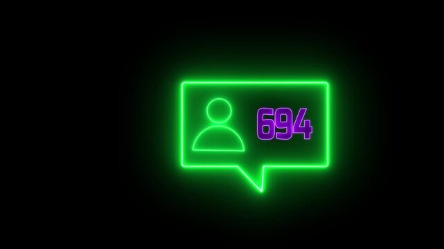 A glowing neon social media follower notification icon.featuring a green neon user icon on the left and green neon text reading "2000"