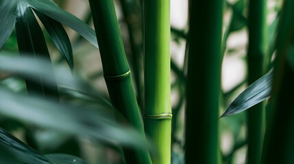Obraz premium Vibrant Green Bamboo Close-Up on Lush Tropical Foliage